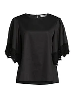 Nilia Lace-Trim Cotton Blouse