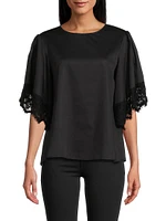 Nilia Lace-Trim Cotton Blouse