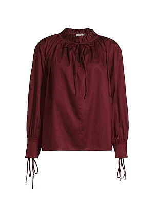 Audrey Cotton Tieneck Blouse