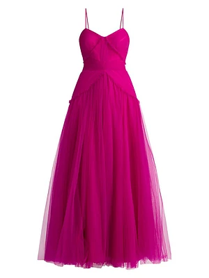 Pleated Tulle Sleeveless Gown