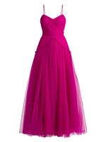 Pleated Tulle Sleeveless Gown