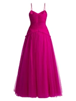 Pleated Tulle Sleeveless Gown