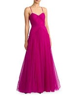 Pleated Tulle Sleeveless Gown