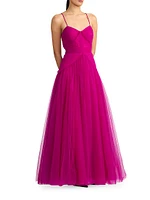 Pleated Tulle Sleeveless Gown