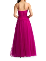 Pleated Tulle Sleeveless Gown