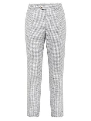 Houndstooth Leisure Fit Trousers with Pleats