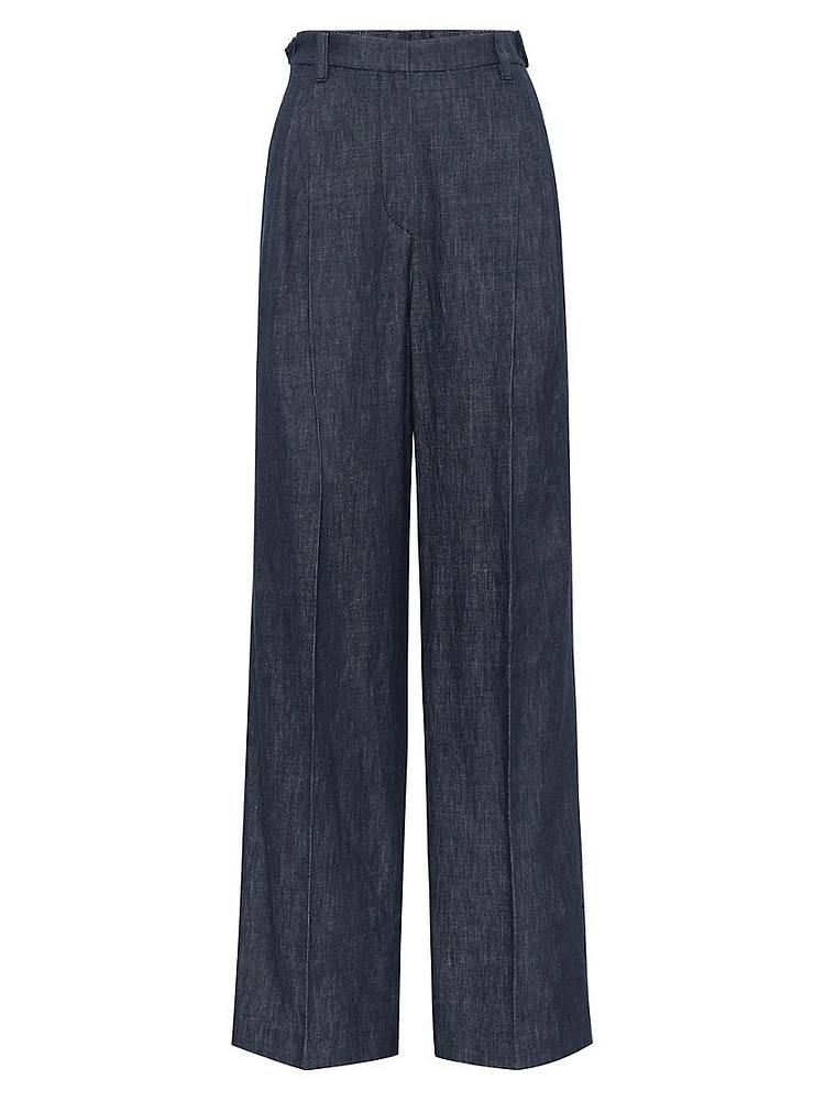 Cotton Denim Effect Twill Tailored Relaxed Trousers