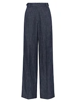 Cotton Denim Effect Twill Tailored Relaxed Trousers