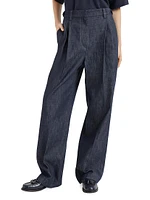 Cotton Denim Effect Twill Tailored Relaxed Trousers