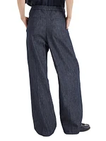 Cotton Denim Effect Twill Tailored Relaxed Trousers