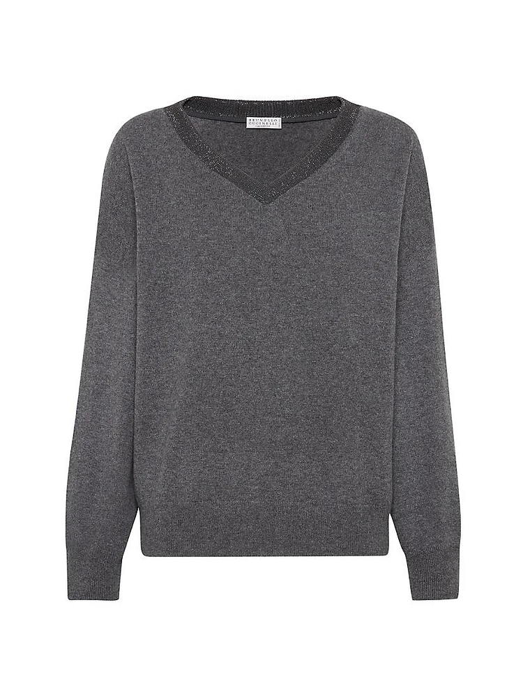 Cashmere Sweater with Precious Ribbed Neckline