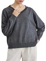 Cashmere Sweater with Precious Ribbed Neckline