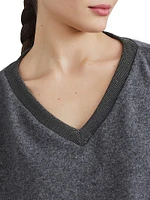 Cashmere Sweater with Precious Ribbed Neckline