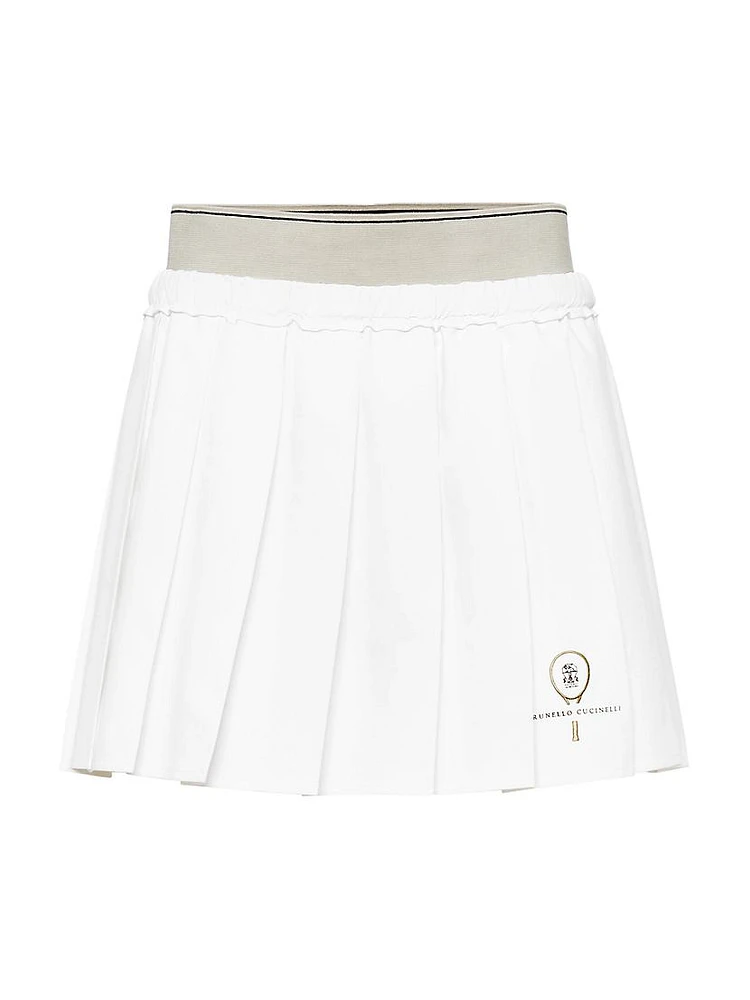 Pleated Techno Poplin Mini Skirt with Tennis Logo