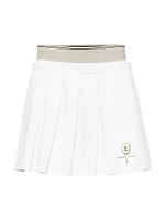 Pleated Techno Poplin Mini Skirt with Tennis Logo