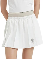 Pleated Techno Poplin Mini Skirt with Tennis Logo