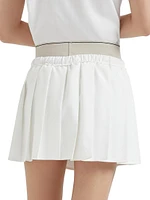 Pleated Techno Poplin Mini Skirt with Tennis Logo