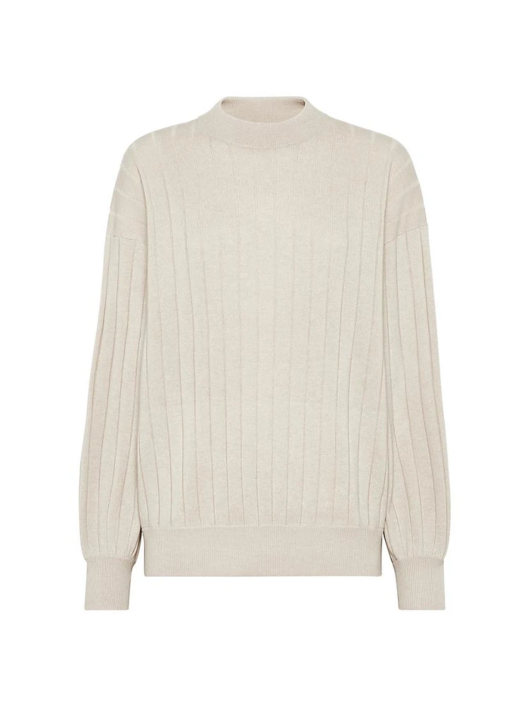 Cashmere Flat Rib Sweater with Monili