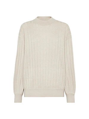 Cashmere Flat Rib Sweater with Monili