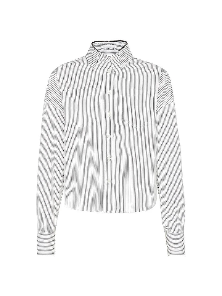 Cotton and Silk Chalk Stripe Poplin Shirt