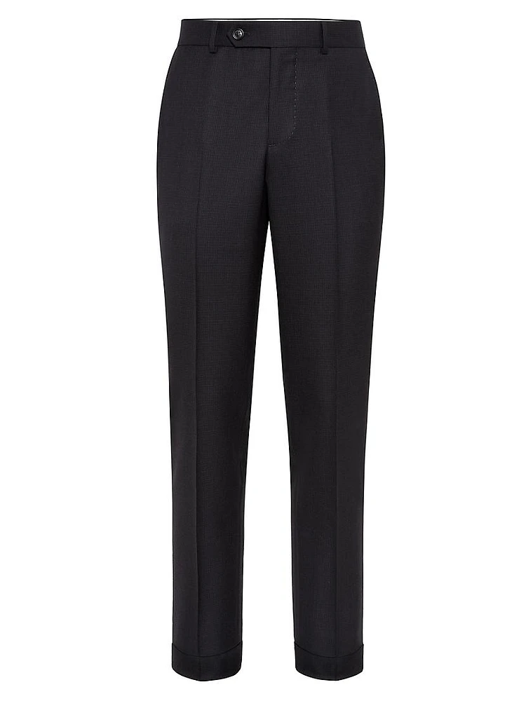 Virgin Wool Houndstooth Formal Fit Trousers