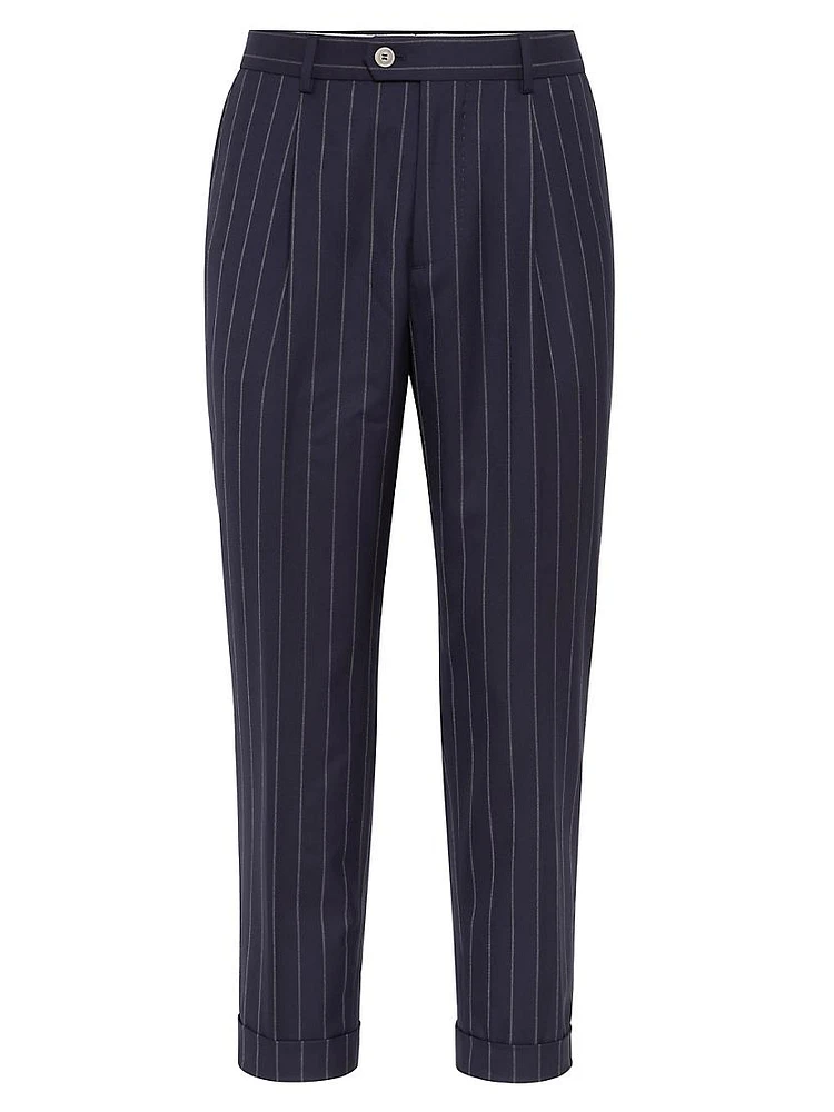 Leisure Fit Trousers Super 150s Virgin Wool Wide Stripe Batavia