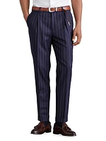 Leisure Fit Trousers Super 150s Virgin Wool Wide Stripe Batavia