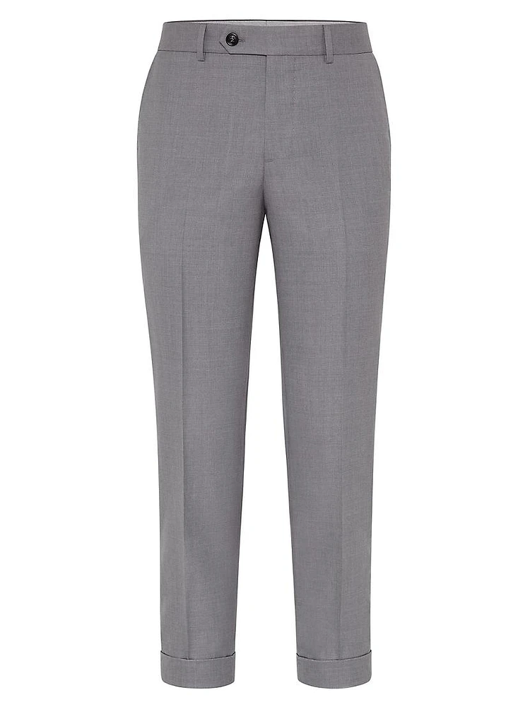 Virgin Wool and Silk Lightweight Hopsack Formal Fit Trousers