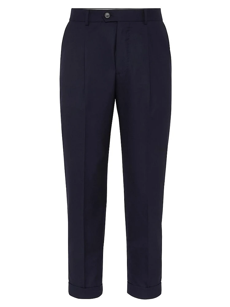 Lightweight Hopsack Leisure Fit Trousers with Pleats