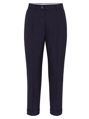 Super 120s Virgin Wool Overcheck Leisure Fit Trousers