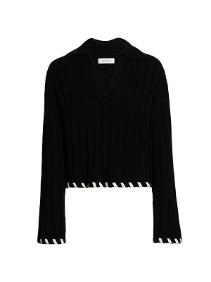 Wool-Cashmere Whipstitched Polo Sweater