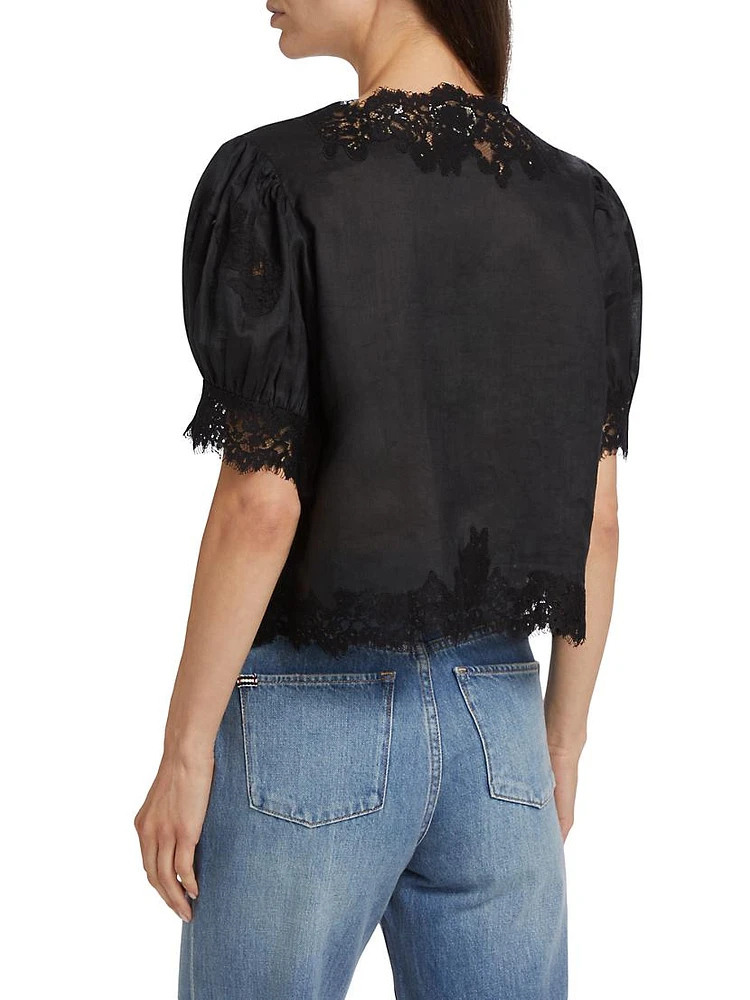 Idella Lace-Trim Puff-Sleeve Top