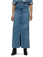 Reconstructed Denim Midi-Skirt