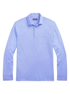 Piqué Cotton Long-Sleeve Polo Shirt