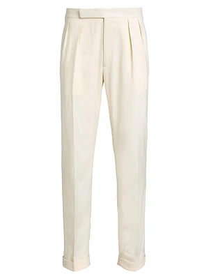 Double-Pleated Wool Garbadine Trousers