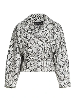 Shelia Snake-Print Faux Leather Biker Jacket