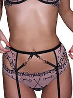 Equestrian Embroidered Stretch-Silk Garter