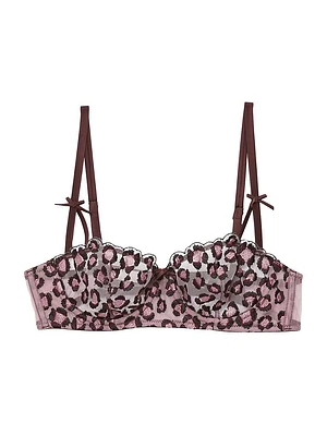 Leopard Embroidered Stretch-Silk Balconette Bra