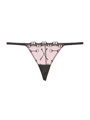 Equestrian Embroidered Stretch-Silk G-String Thong