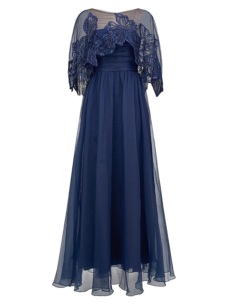 Ginny Embellished Organza Capelet Gown