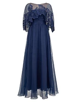 Ginny Embellished Organza Capelet Gown