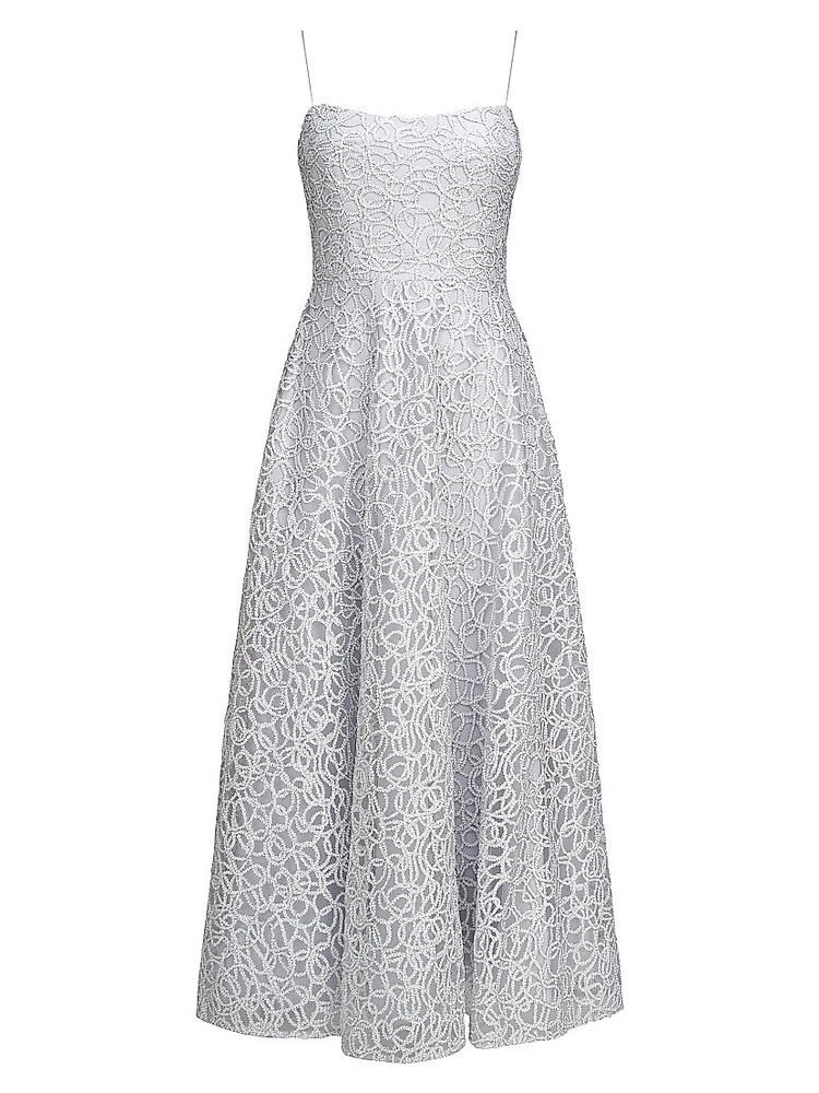 Embroidered Tulle Sleeveless Midi-Dress