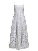 Embroidered Tulle Sleeveless Midi-Dress