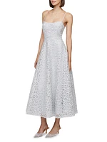 Embroidered Tulle Sleeveless Midi-Dress