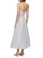 Embroidered Tulle Sleeveless Midi-Dress