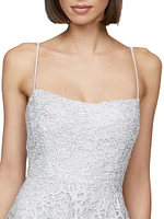 Embroidered Tulle Sleeveless Midi-Dress