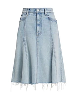 The Half Swing Fray Denim Midi-Skirt