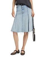 The Half Swing Fray Denim Midi-Skirt