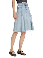 The Half Swing Fray Denim Midi-Skirt