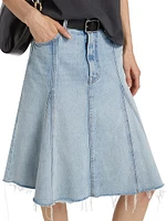 The Half Swing Fray Denim Midi-Skirt